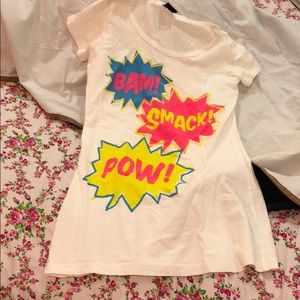 Superhero tunic comic book words bam smack pow